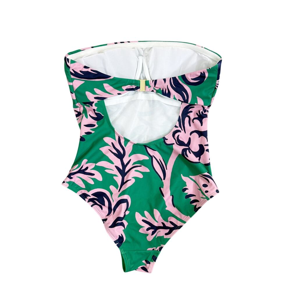 Boden Green/Pink Floral Print Strapless One Piece Swimsuit Women's Size 34D - Picture 2 of 6